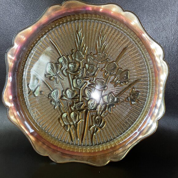 Vintage 50s Jeanette Iridescent Marigold Iris Herringbone Plate/Platter - Picture 4 of 5